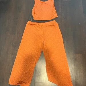 Solid Color Long Pant 2 Piece Set